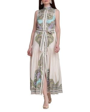 Avec Les Filles Placed Paisley Lace Trim Cotton Maxi Dress - Multicolor