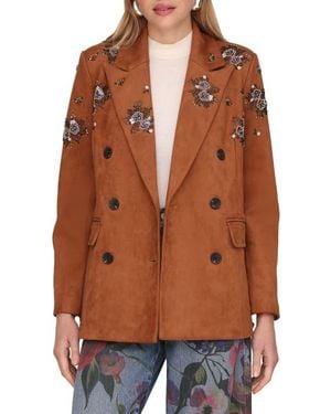 Avec Les Filles Beaded Double Breasted Jacket - Brown