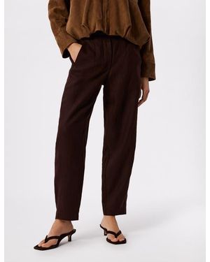 Whistles Linen Barrel Leg Trouser - Brown