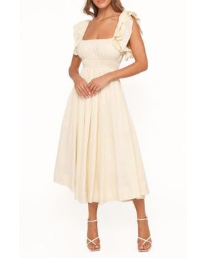 Petal & Pup Linda Ruffle Sleeve Midi Dress - Natural