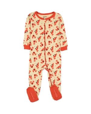 Leveret Kids Footed Printed Cotton Matching Family Pajamas, Animal Kingdom Prints - Orange
