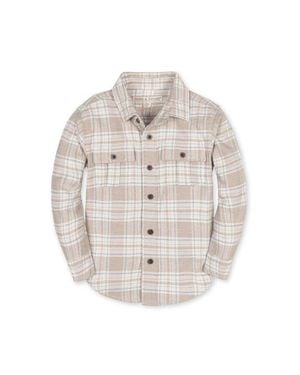 Hope & Henry Kids' Organic Long Sleeve Flannel Shirt With Double Flap Pockets - White