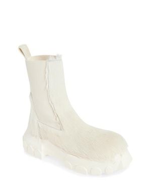 Rick Owens Beatle Bozo Tractor Genuine Calf Hair Chelsea Boot - White