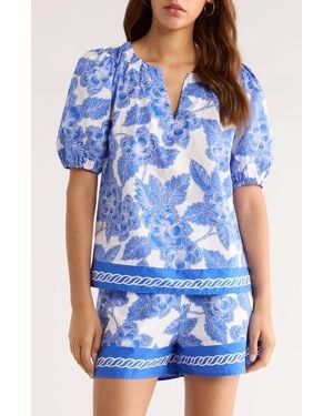Sugarlips Rency Floral Billy Puff Sleeve Top - Blue