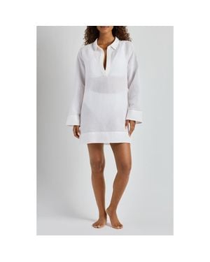 Ralph Lauren Wide Cuff Long Sleeve Linen & Cotton Cover-Up Dress - White