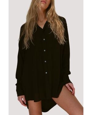 Stone Fox Mimi Relaxed Fit Button-Up Cover-Up Shirtdress - Black