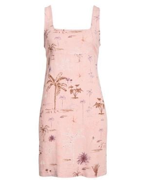Lucky Brand Palm Tree Print Linen Blend Minidress - Pink