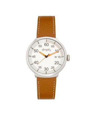 Simplify The 7100 Leather-Band Watch W/Date - Metallic