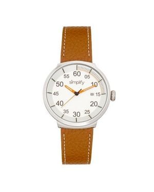 Simplify The 7100 Leather-Band Watch W/Date - Metallic