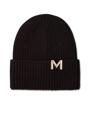 Memoi Ribbed Metal M Cut-Out Beanie - Black