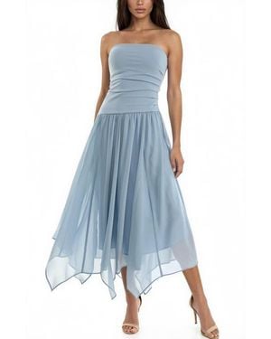 Socialite Mixed Media Strapless Gown - Blue