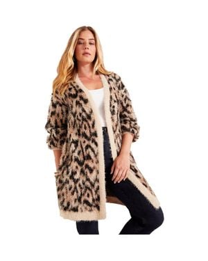 June + Vie Leopard-Print Eyelash Cardigan - Black