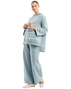 June + Vie Bell-Sleeve French Terry Sweatshirt - Blue