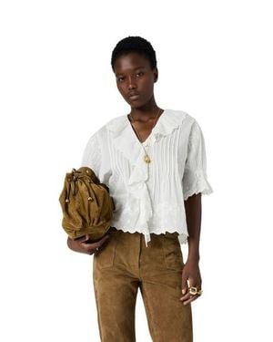 Gerard Darel Ceylia Embroidered Ruffle Detail Shirt - Natural