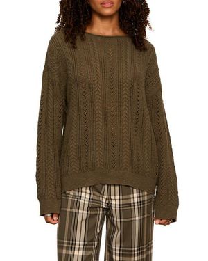 Sanctuary Cable Stitch Cotton Sweater - Green