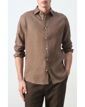 Mango X Casper Ruud Regular Fit Linen Button-Up Shirt - Brown