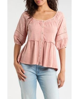 Lucky Brand Jersey Babydoll Top - Pink