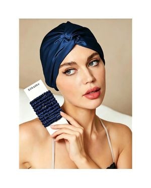 SILKSILKY Silk Bonnet & Scrunchie Set For Sleep & Styling - Blue