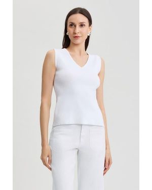 Ming Wang Family Savvy V-Neck Soft Knit Tank - White