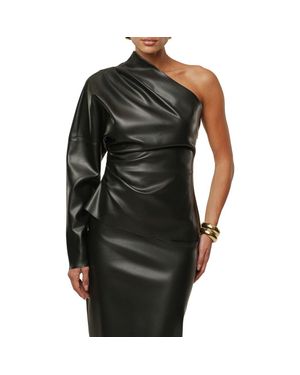 JLUXLABEL Demi One-Shoulder Faux Leather Top - Black