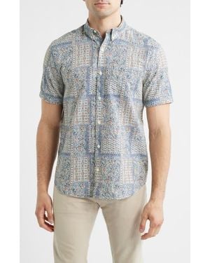 Johnston & Murphy Hampton Stretch Cotton Short Sleeve Button-Up Shirt - Gray