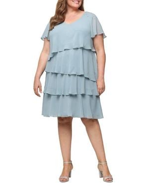 Sl Fashions Beaded Tiered Chiffon Dress - Blue