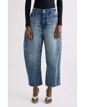 Alaïa Rodeo Cotton Denim Barrel Leg Ankle Jeans - Blue