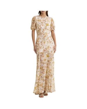 Reiss Naia Metallic Floral Print Back Cutout Maxi Dress