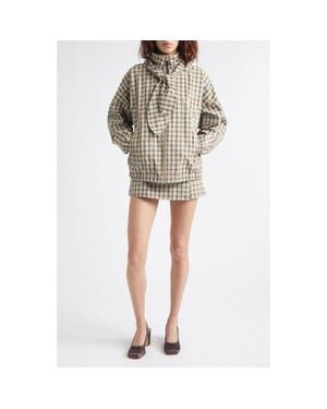 Sandy Liang Eddy Plaid Jacket With Bonnet Hood - Natural