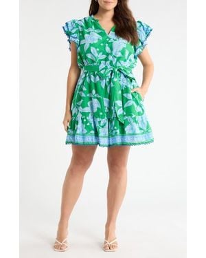 Sugarlips Verbena Floral Eriny Ruffle Minidress - Green