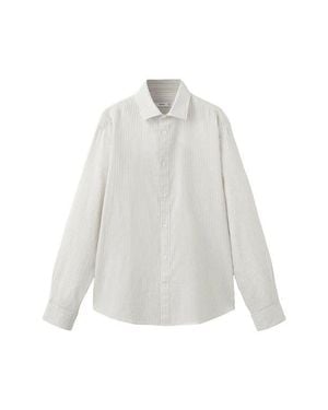 Mango Regular Fit Stripe Cotton & Linen Button-Up Shirt - White