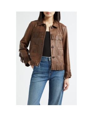 Nili Lotan Lazare Fringe Detail Leather Jacket - Brown