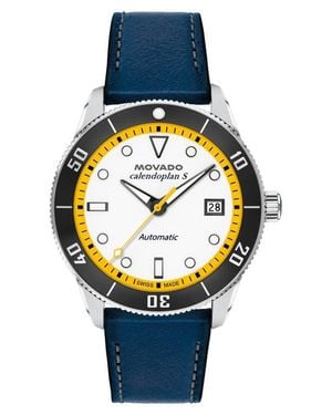 Movado Calendoplan Leather Strap Watch, 40Mm - Blue