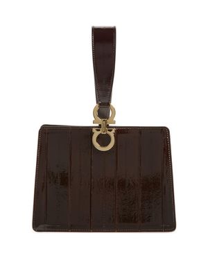 Ferragamo Double Gancio Eelskin Clutch - Brown