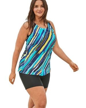 Swim 365 Longer-Length High-Neck Racerback Tankini Top - Blue