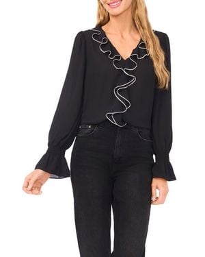 Cece Ruffle V-Neck Top - Black