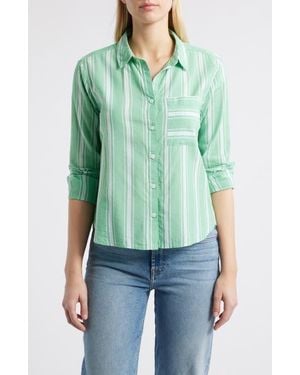 Beach Lunch Lounge Candy Stripe Cotton Blend Button-Up Shirt - Green