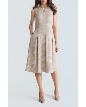 Kasper Embroidered Fit & Flare Dress - Natural