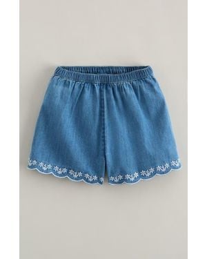Nordstrom Kids' Embroidered Scalloped Hem Cotton Chambray Shorts - Blue
