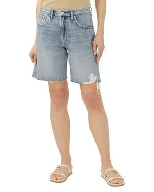Silver Jeans Co. Relaxed Raw Hew Denim Bermuda Shorts - Blue
