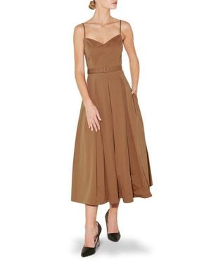 FREEMARKET Sweetheart Neck A-Line Midi Dress - Brown