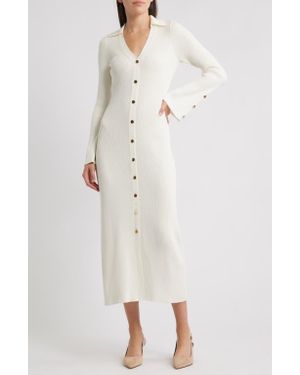 Julia Jordan Collar Long Sleeve Rib Maxi Sweater Dress - Natural