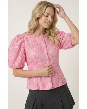 Modenaire Floral Lace Puff Sleeve Top - Pink