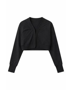 Nonie Rib Knit V-Neck Hook-And-Eye Cardigan - Black