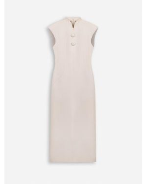 Nocturne Padded Shoulder Button Detail Maxi Dress - White