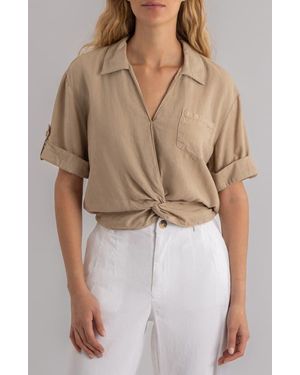Kut From The Kloth Rebel Knot Front Linen Blend Top - Natural
