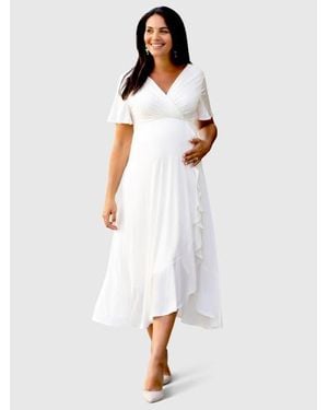 Tiffany Rose Maternity Waterfall Midi Maternity Dress - White