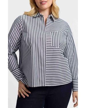 Foxcroft Bella Stripe Popover Top - Gray
