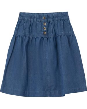 PINKY PROMISE Button Denim Elastic Waist Tiered Shirring Skirt - Blue