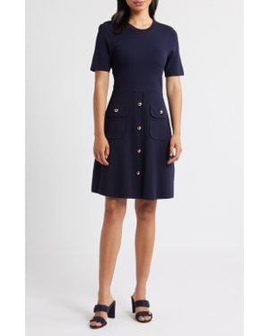 Eliza J Patch Pocket Knit A-Line Dress - Blue